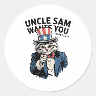 Uncle Sam Wants You (To Pet Cat) beroemd gemaakt d Ronde Sticker