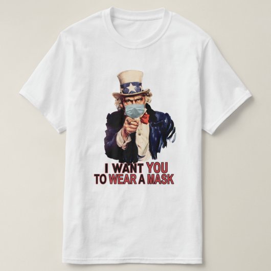 Uncle Sam wil dat je een mondkapje Draag in Amerik T-shirt (Design voorkant)