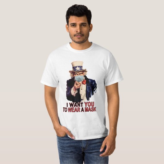 Uncle Sam wil dat je een mondkapje Draag in Amerik T-shirt (Voorkant volledig)