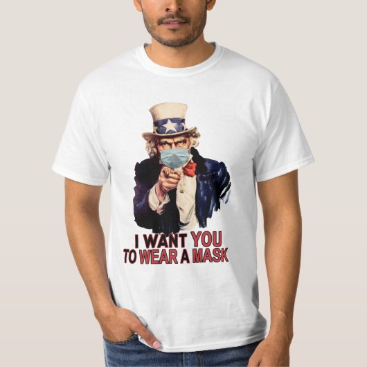 Uncle Sam wil dat je een mondkapje Draag in Amerik T-shirt (Voorkant)