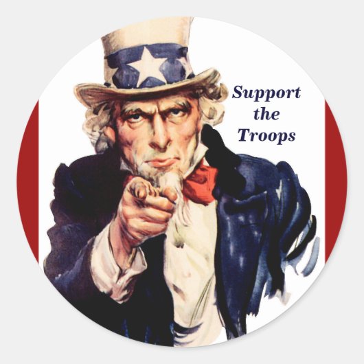 Uncle Sam zegt de troepen te steunen Ronde Sticker (Voorkant)