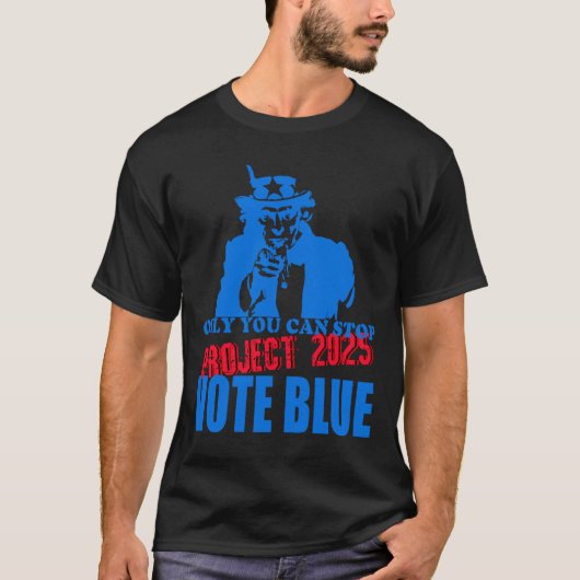 Uncle Sam zegt stop project 2025 stemming blauw T-shirt (Voorkant)