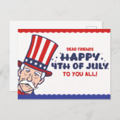 Uncle Sam's Patriottische 4 juli Feestdagenkaart (Voorkant / Achterkant)