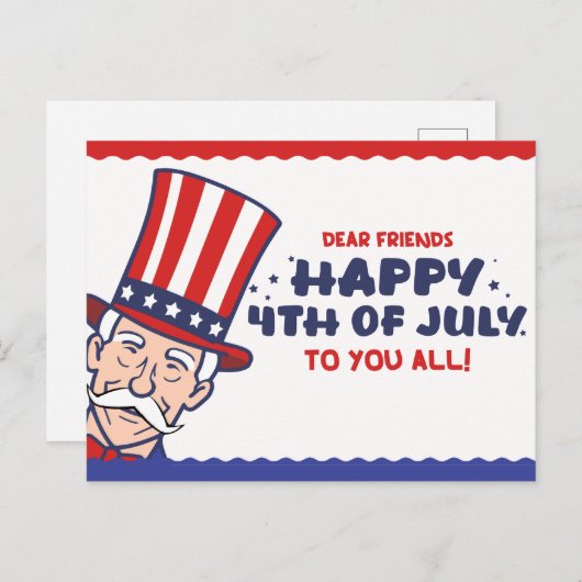 Uncle Sam's Patriottische 4 juli Feestdagenkaart (Voorkant / Achterkant)