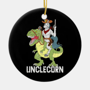 Unclecorn oom Unicorn Cowboy Riding Dinosaur T Keramisch Ornament