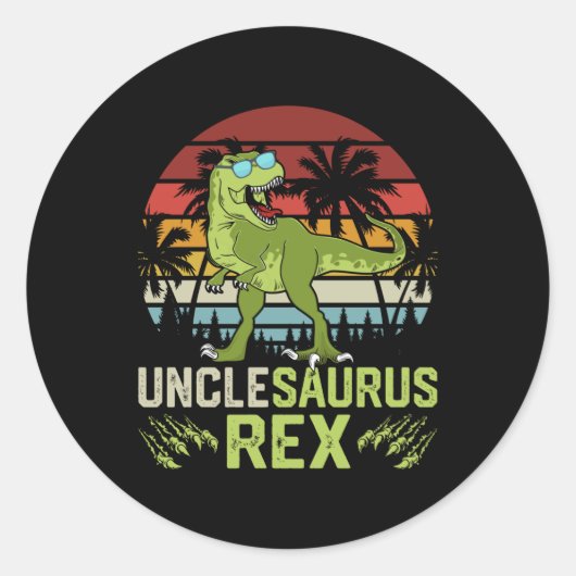 Unclesarurus | Cool Retro Dinosaur-ontwerp Ronde Sticker (Voorkant)