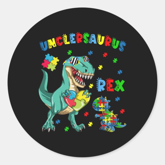 Unclesaurus Autisme Awareness Uncle Dinosaurus Puz Ronde Sticker (Voorkant)