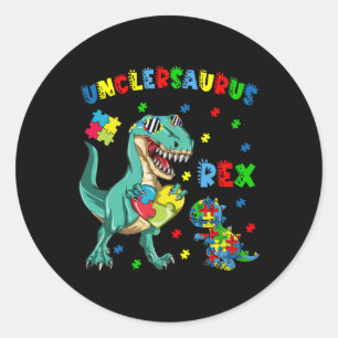 Unclesaurus Autisme Awareness Uncle Dinosaurus Puz Ronde Sticker