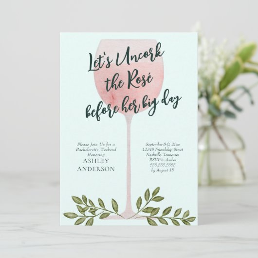 Uncork the Rosé Wine Waterverf Bachelorette Party Kaart (Staand voorkant)