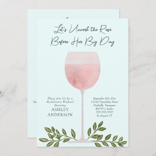 Uncork the Rosé Wine Waterverf Bachelorette Party Kaart (Voorkant / Achterkant)
