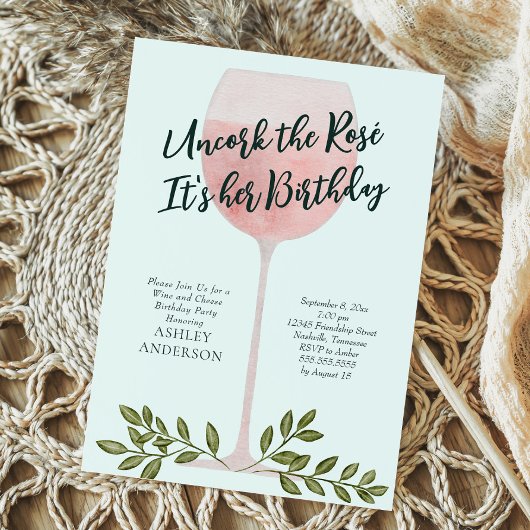 Uncork the Rosé Wine Waterverf Birthday Party Kaart