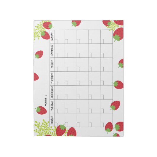 Undated Minimal Strawberry Monthly Planner  Notitieblok (Linkerzijde)