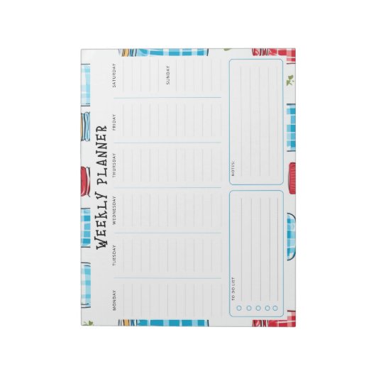 Undated Vertical Weekly Planner, Blue and Red Notitieblok (Linkerzijde)