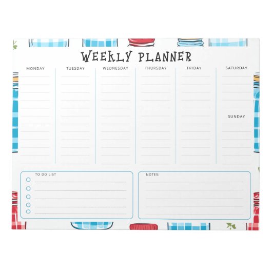 Undated Vertical Weekly Planner, Blue and Red Notitieblok (Voorkant)