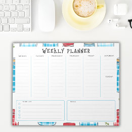 Undated Vertical Weekly Planner, Blue and Red Notitieblok