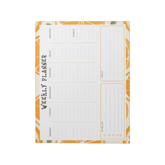 Undated Vertical Weekly Planner, Orange Border Notitieblok (Linkerzijde)