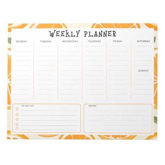 Undated Vertical Weekly Planner, Orange Border Notitieblok (Voorkant)