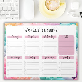 Undated Weekly Planner, Rainbow Cloud Border Notep Notitieblok