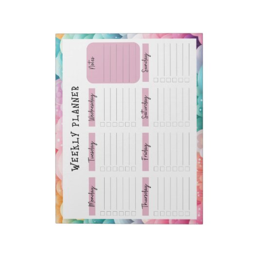 Undated Weekly Planner, Rainbow Cloud Border Notep Notitieblok (Linkerzijde)