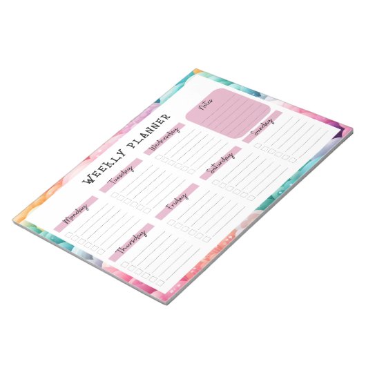 Undated Weekly Planner, Rainbow Cloud Border Notep Notitieblok (Schuin)