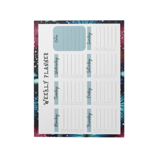Undated Weekly Planner with Fireworks Border Notitieblok (Linkerzijde)