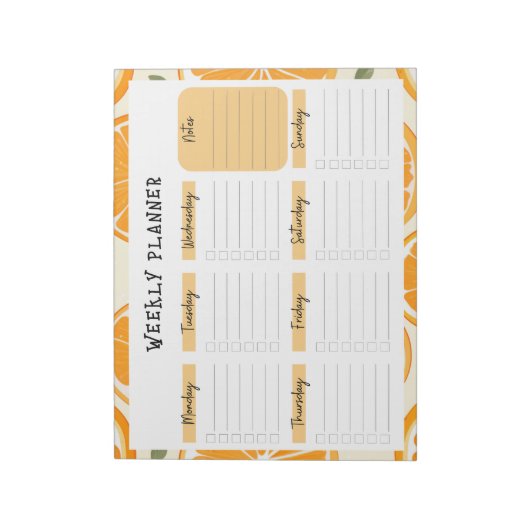 Undated Weekly Planner with Orange Slice Border Notitieblok (Linkerzijde)