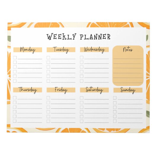 Undated Weekly Planner with Orange Slice Border Notitieblok (Voorkant)