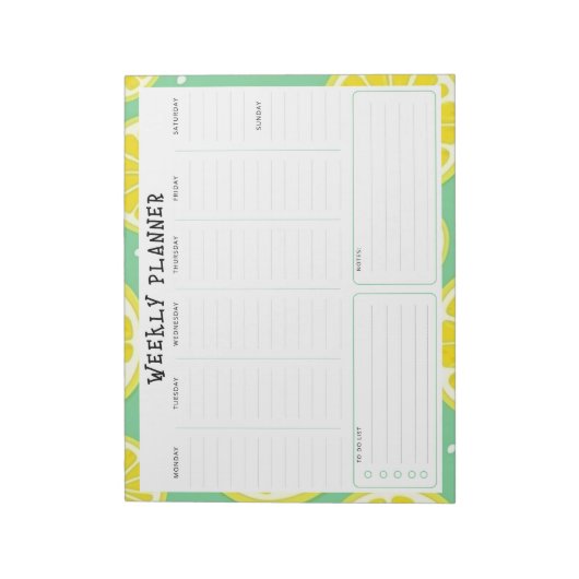Undated Weekly Planner, Yellow and Green Accents Notitieblok (Linkerzijde)