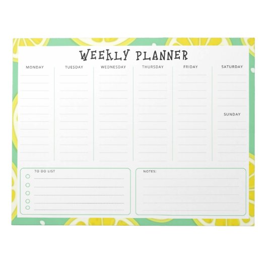 Undated Weekly Planner, Yellow and Green Accents Notitieblok (Voorkant)