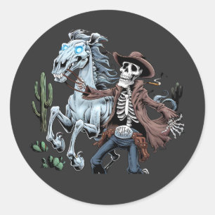 Undead Cowboy Skeleton Rider Design Ronde Sticker