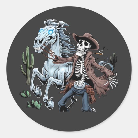 Undead Cowboy Skeleton Rider Design Ronde Sticker (Voorkant)