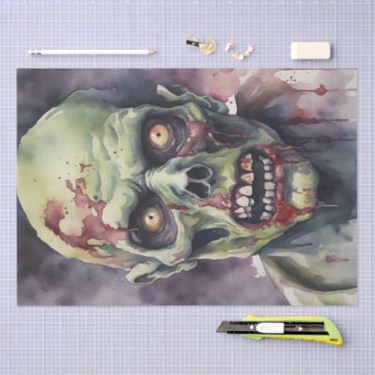 Undead Elegance: Waterverf Zombie Gezicht Decoupag Tissuepapier (Craft)