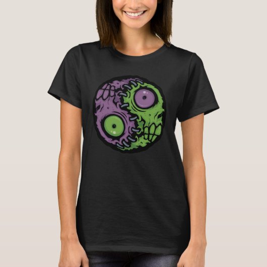 Undead Harmony: Zombie Yin Yang Symbool T-shirt (Voorkant)