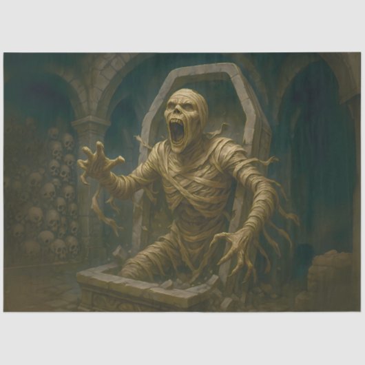 Undead Mummy Rising from Tomb Gothic Horror beroem Tissuepapier (Voorkant)