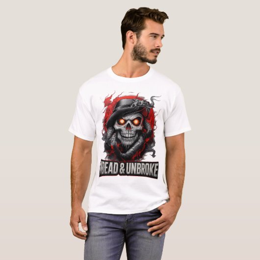Undead & Unbroken Dark Skull Horror Gothic Art T-shirt (Voorkant volledig)