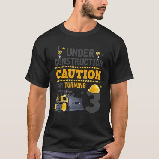 Under Construction Caution 3rd Birthday Bulldozer T-shirt (Voorkant)