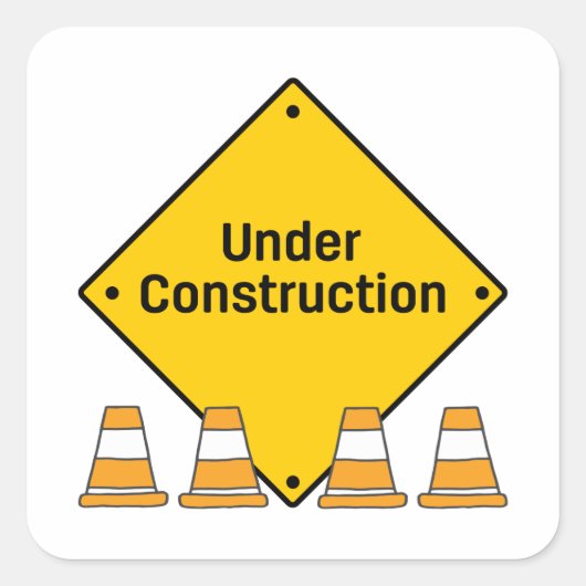 Under Construction with Cones Vierkante Sticker (Voorkant)