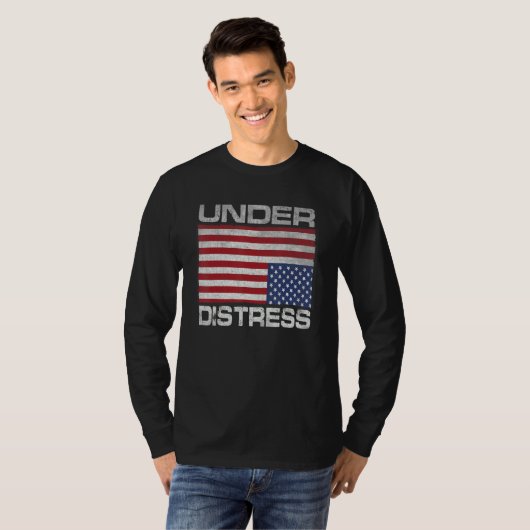 Under Distress Tattered Upside Down American Flag T-shirt (Voorkant volledig)