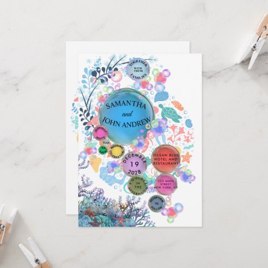 Under Sea Water Wedding Invitation (Voorkant / Achterkant in situ)