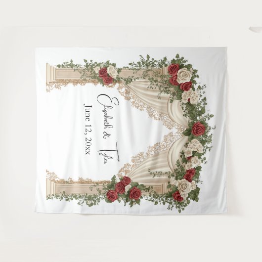Under the Rose-Kissed Arch Wedding Backdrop Wandkleed (Voorkant (horizontaal))