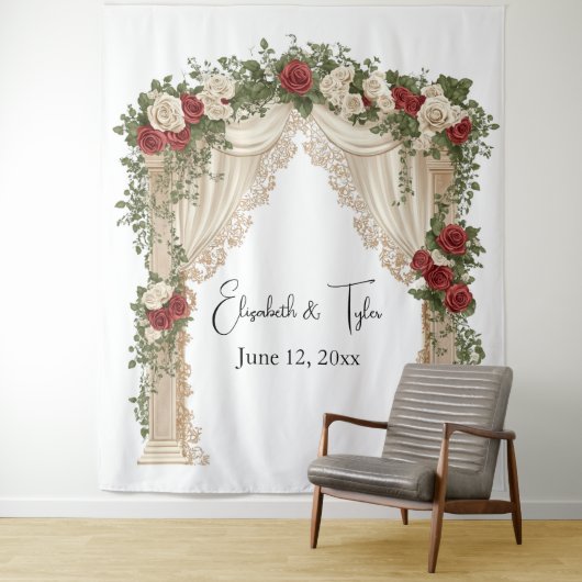 Under the Rose-Kissed Arch Wedding Backdrop Wandkleed (In situ)
