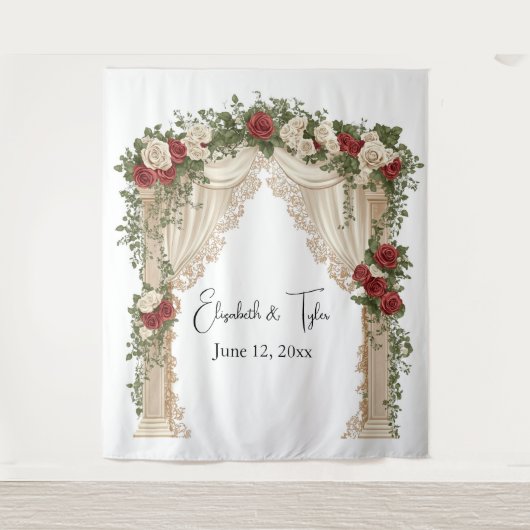 Under the Rose-Kissed Arch Wedding Backdrop Wandkleed (Voorkant)