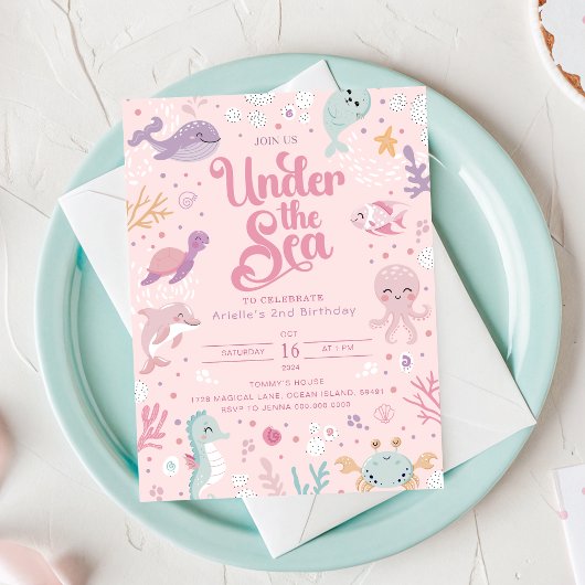 Under the Sea 2nd Birthday Invitation. Editable Kaart