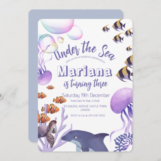 Under the Sea 3e verjaardagsfeestje  Kaart (Voorkant / Achterkant)