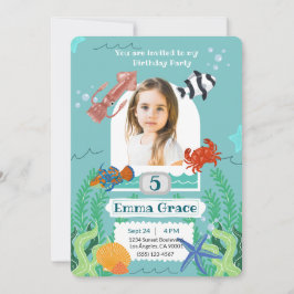 Under the Sea 5th Birthday Invitation with Photo  Kaart