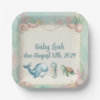 Under the Sea Animals Aquamarine Baby Shower Papieren Bordje