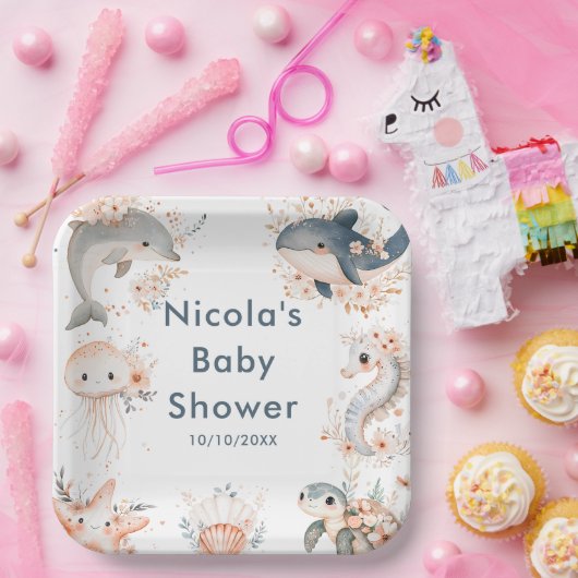 Under The Sea Animals Baby Shower Papieren Bordje (Feest)