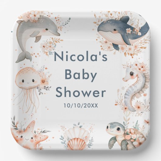 Under The Sea Animals Baby Shower Papieren Bordje (Voorkant)