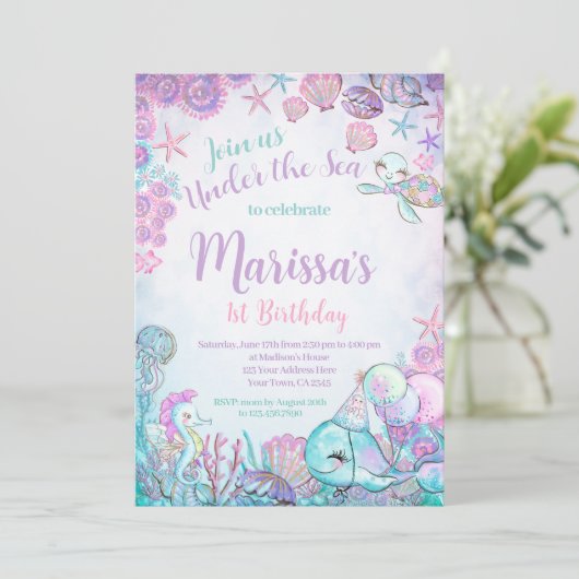 Under the Sea Animals Birthday Invitation Kaart (Staand voorkant)