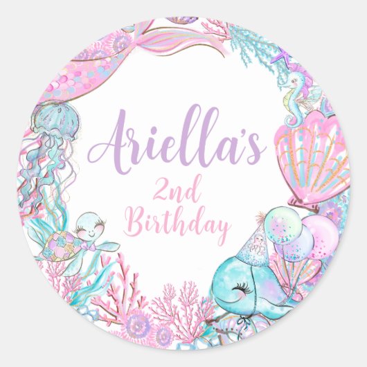 Under the Sea Animals Birthday Invitation Ronde Sticker (Voorkant)